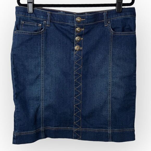 Style & Co Jeans Pencil Skirt with button closure women's size 14 Blue denim - Picture 2 of 6